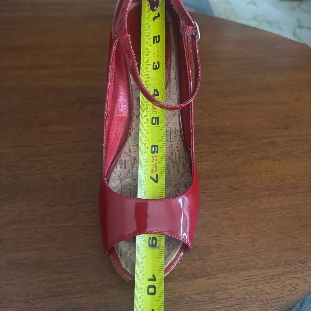 Ziginy Camille II Red Patent Leather Cork Wedge Mary Jane Peep Toe Sandals 9